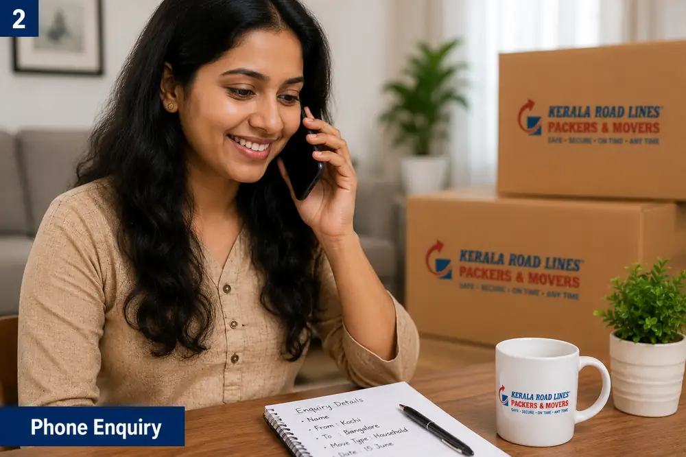 Customer calling Kerala Road Lines for a house shifting quote from Kochi to Bangalore