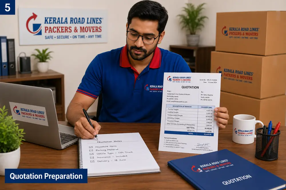 Preparing a written quotation with packing, loading, transport and insurance charges