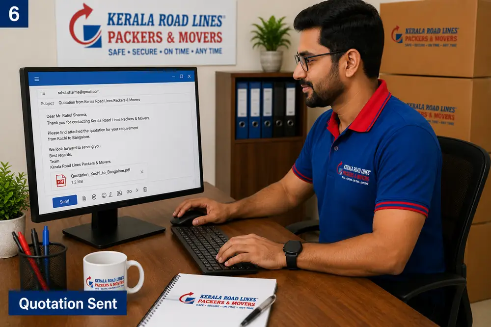 Emailing the signed quotation for a Kochi to Bangalore household move