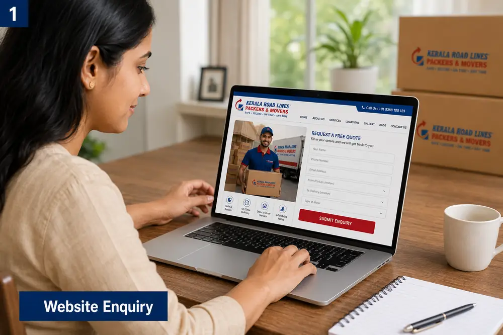 Customer requesting a free packers and movers quote on the Kerala Road Lines website