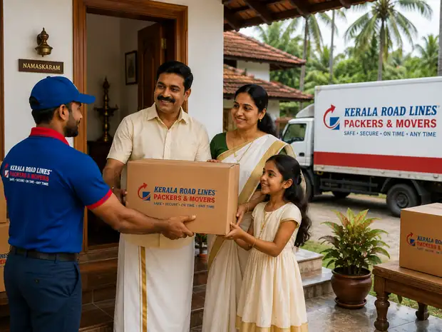 Cartons delivered to a family at their new home in Kerala